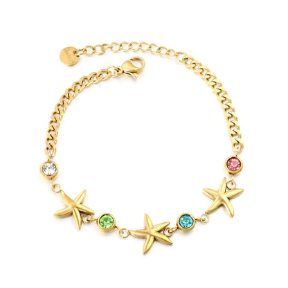 304L Stainless Steel Marine Starfish Bracelet Bulk - Color Zircon