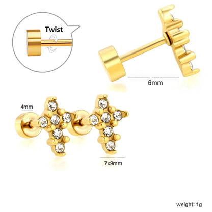 3 Pairs Celestial Star Zircon Studs | Edgy Gold Starburst Flat Back Earrings