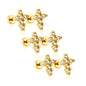 3 Pairs Celestial Star Zircon Studs | Edgy Gold Starburst Flat Back Earrings