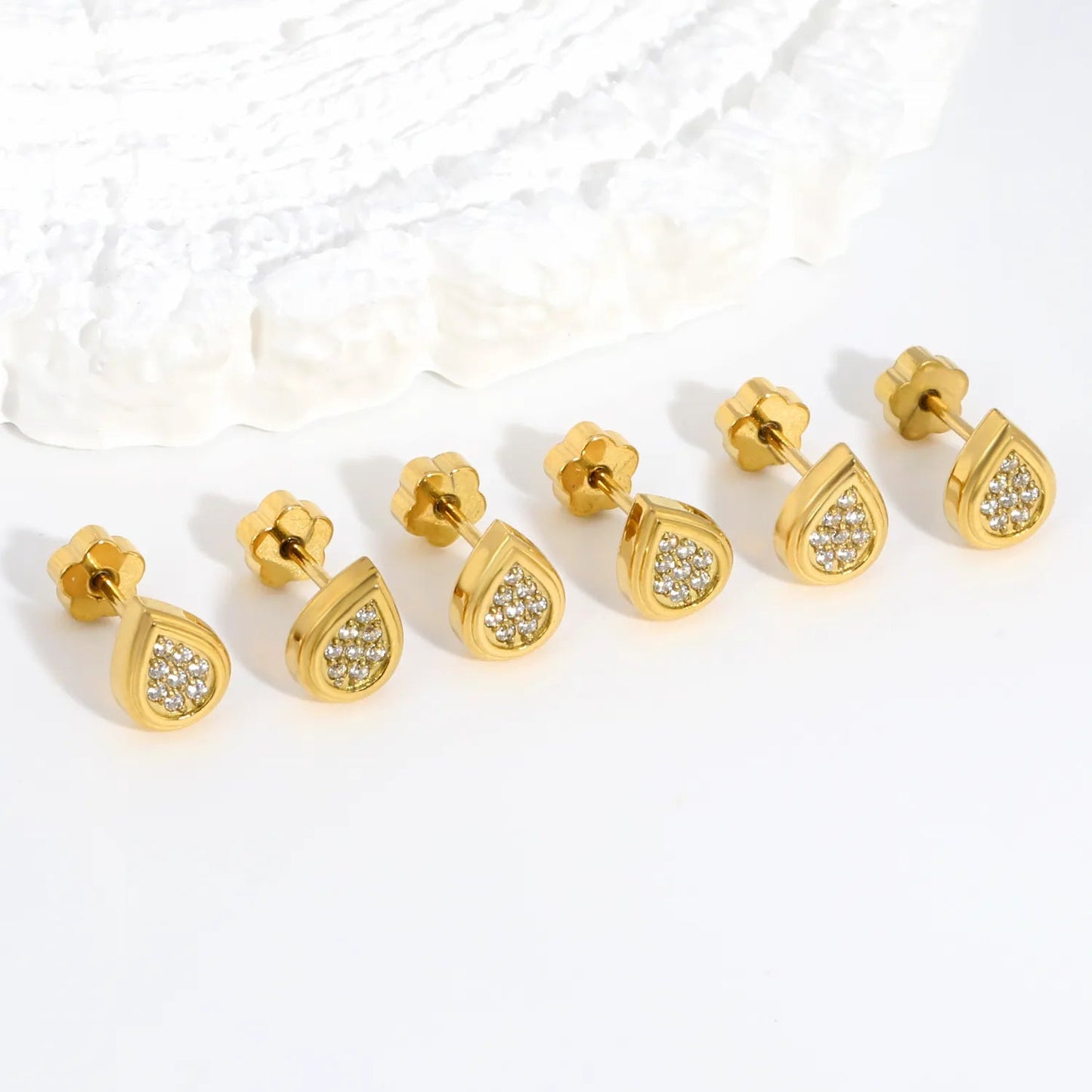 3 Pairs Elegant Pave Teardrop Studs | Hypoallergenic 304L Steel Nap Earrings