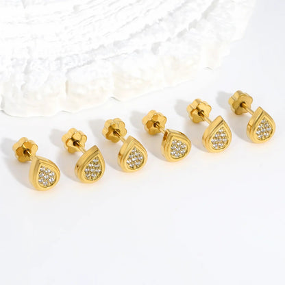 3 Pairs Elegant Pave Teardrop Studs | Hypoallergenic 304L Steel Nap Earrings