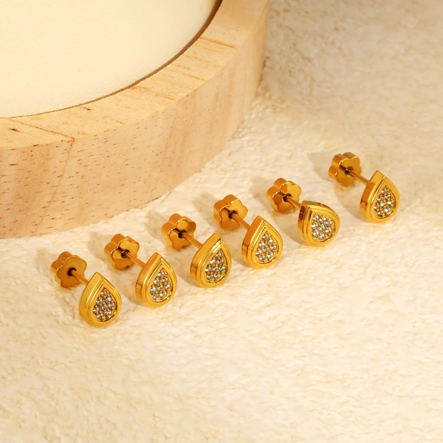 3 Pairs Elegant Pave Teardrop Studs | Hypoallergenic 304L Steel Nap Earrings