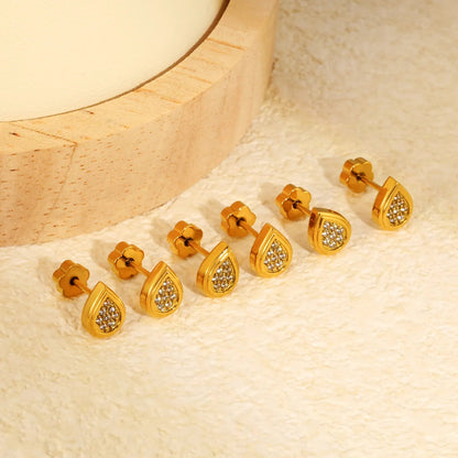 3 Pairs Elegant Pave Teardrop Studs | Hypoallergenic 304L Steel Nap Earrings