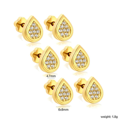 3 Pairs Elegant Pave Teardrop Studs | Hypoallergenic 304L Steel Nap Earrings