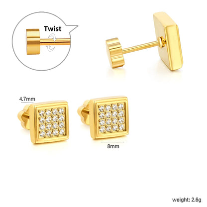 3 Pairs Minimalist Pave Square Studs | Tarnish-Free Geometric Nap Earrings