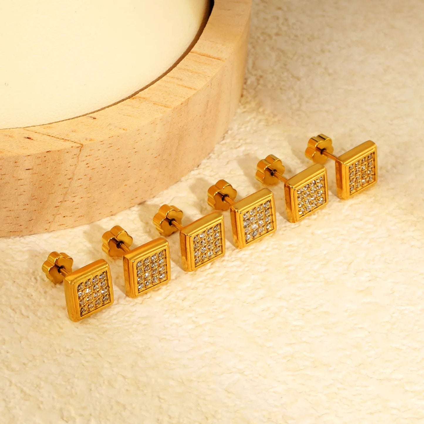 3 Pairs Minimalist Pave Square Studs | Tarnish-Free Geometric Nap Earrings