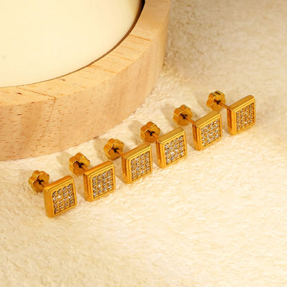 3 Pairs Minimalist Pave Square Studs | Tarnish-Free Geometric Nap Earrings