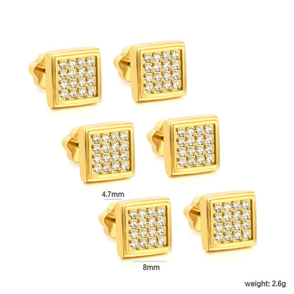 3 Pairs Minimalist Pave Square Studs | Tarnish-Free Geometric Nap Earrings