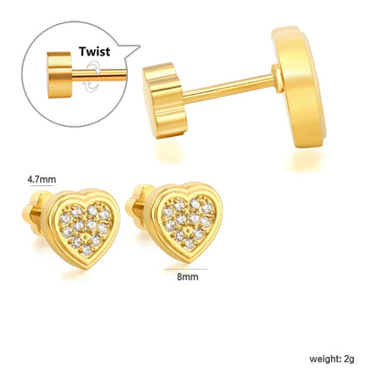 3 Pairs Sparkly Pave Heart Studs Earrings | 24/7 Wear Waterproof Gold Heart Piercing