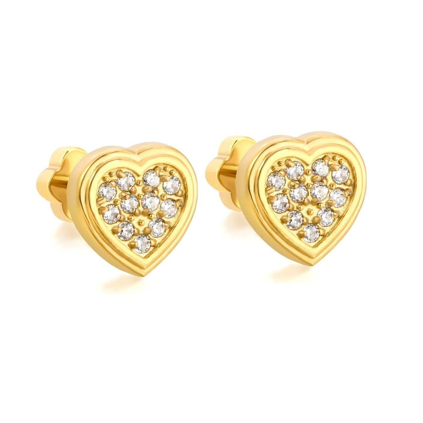3 Pairs Sparkly Pave Heart Studs Earrings | 24/7 Wear Waterproof Gold Heart Piercing
