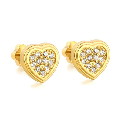 3 Pairs Sparkly Pave Heart Studs Earrings | 24/7 Wear Waterproof Gold Heart Piercing