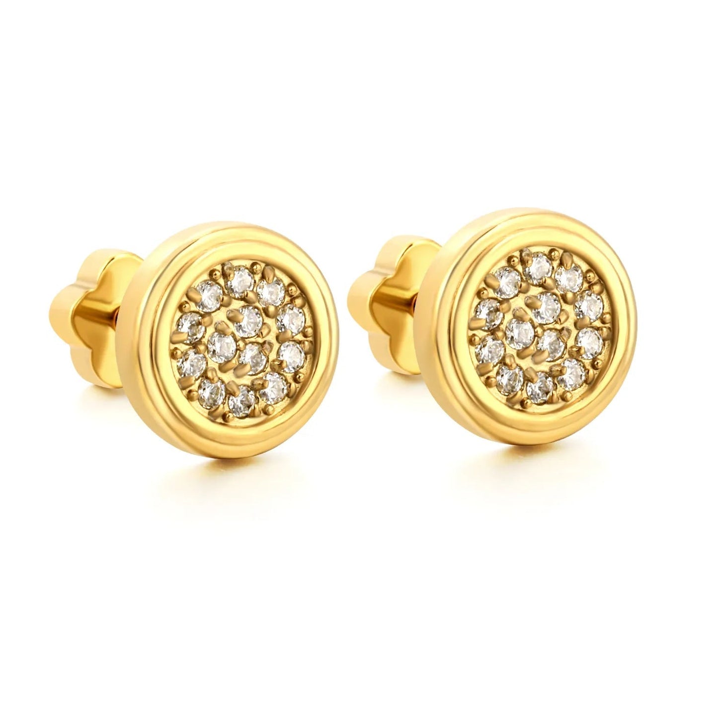 3 Pairs Stainless Steel Round Earrings | Gold Micro Pave Studs