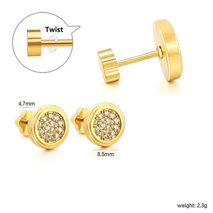 3 Pairs Stainless Steel Round Earrings | Gold Micro Pave Studs