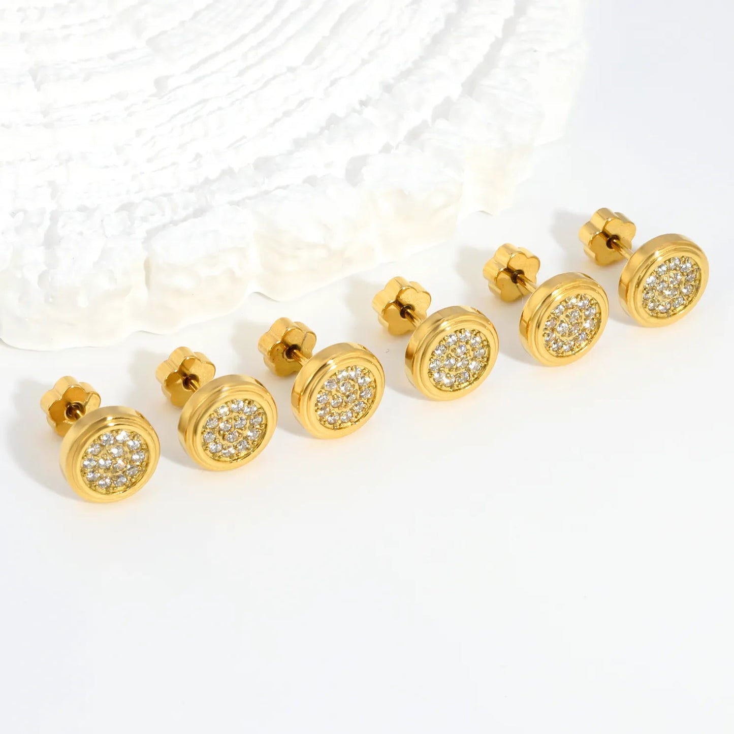 3 Pairs Stainless Steel Round Earrings | Gold Micro Pave Studs