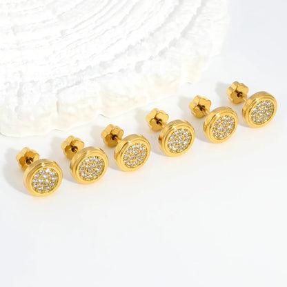 3 Pairs Stainless Steel Round Earrings | Gold Micro Pave Studs