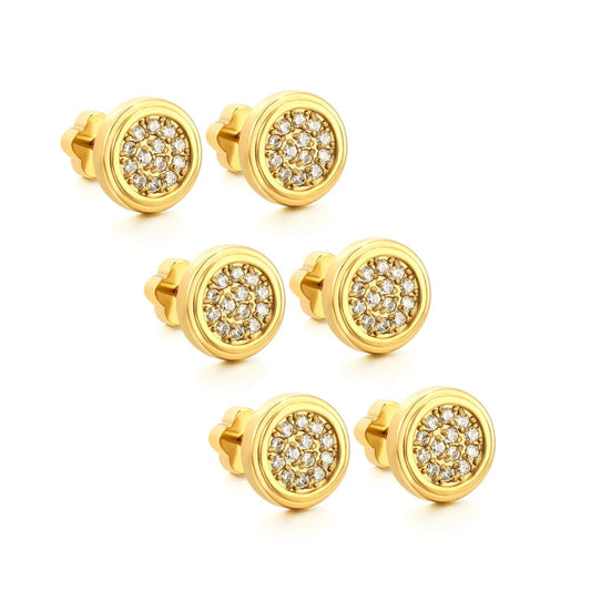 3 Pairs Stainless Steel Round Earrings | Gold Micro Pave Studs