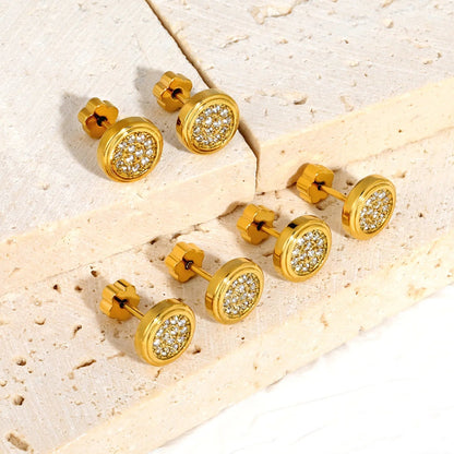 3 Pairs Stainless Steel Round Earrings | Gold Micro Pave Studs