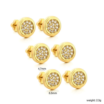 3 Pairs Stainless Steel Round Earrings | Gold Micro Pave Studs