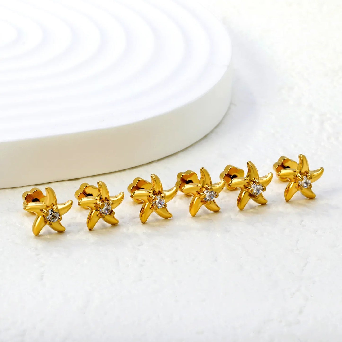 3 Pairs Wholesale 304L Stainless Steel 10mm Starfish Flat Back Studs Bulk