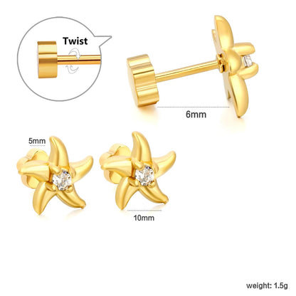 3 Pairs Wholesale 304L Stainless Steel 10mm Starfish Flat Back Studs Bulk