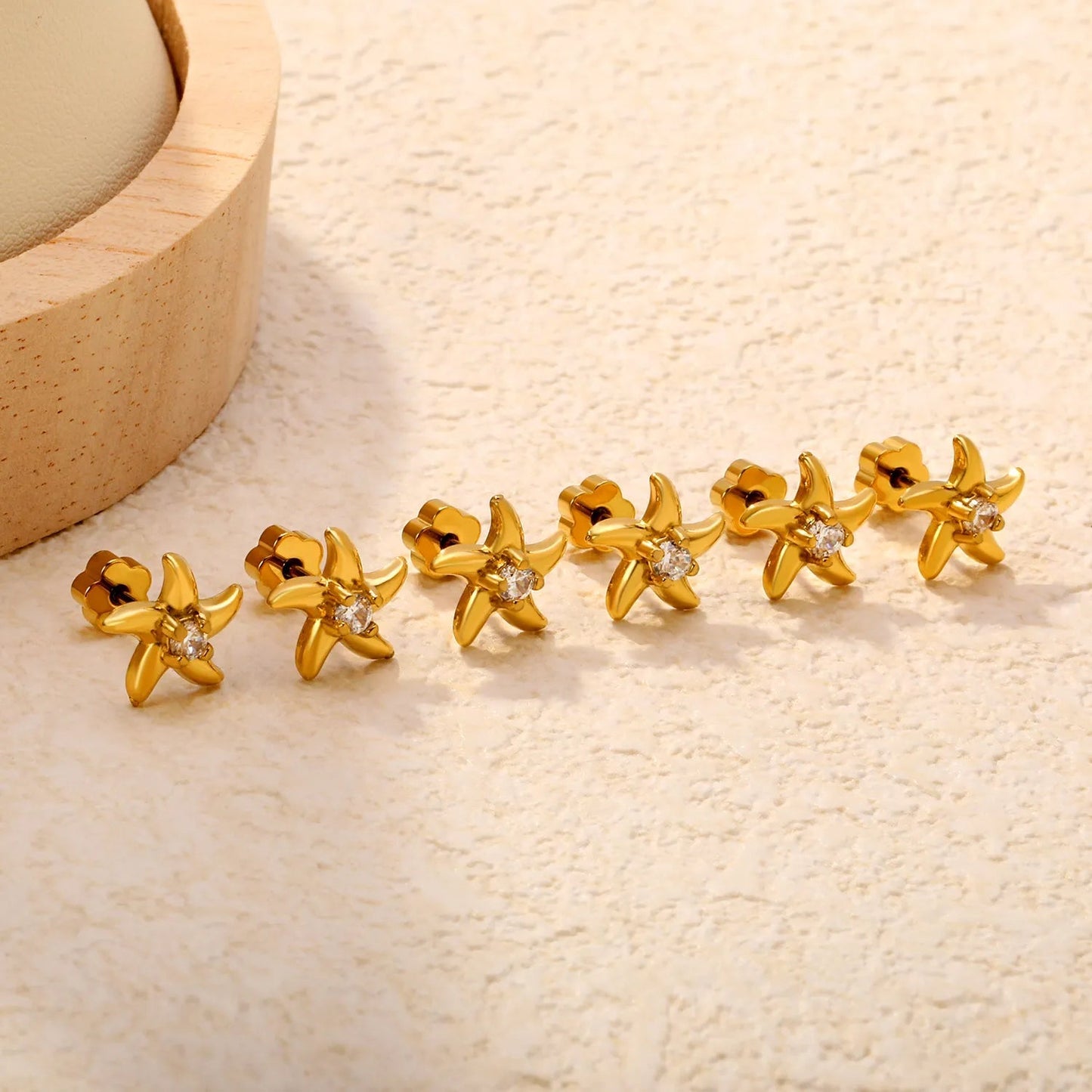 3 Pairs Wholesale 304L Stainless Steel 10mm Starfish Flat Back Studs Bulk