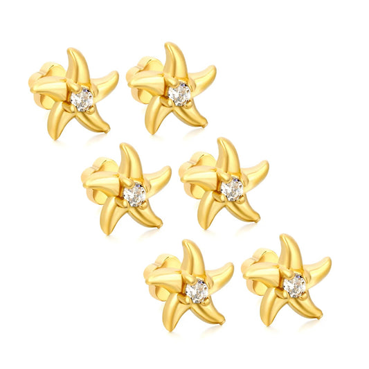 3 Pairs Wholesale 304L Stainless Steel 10mm Starfish Flat Back Studs Bulk