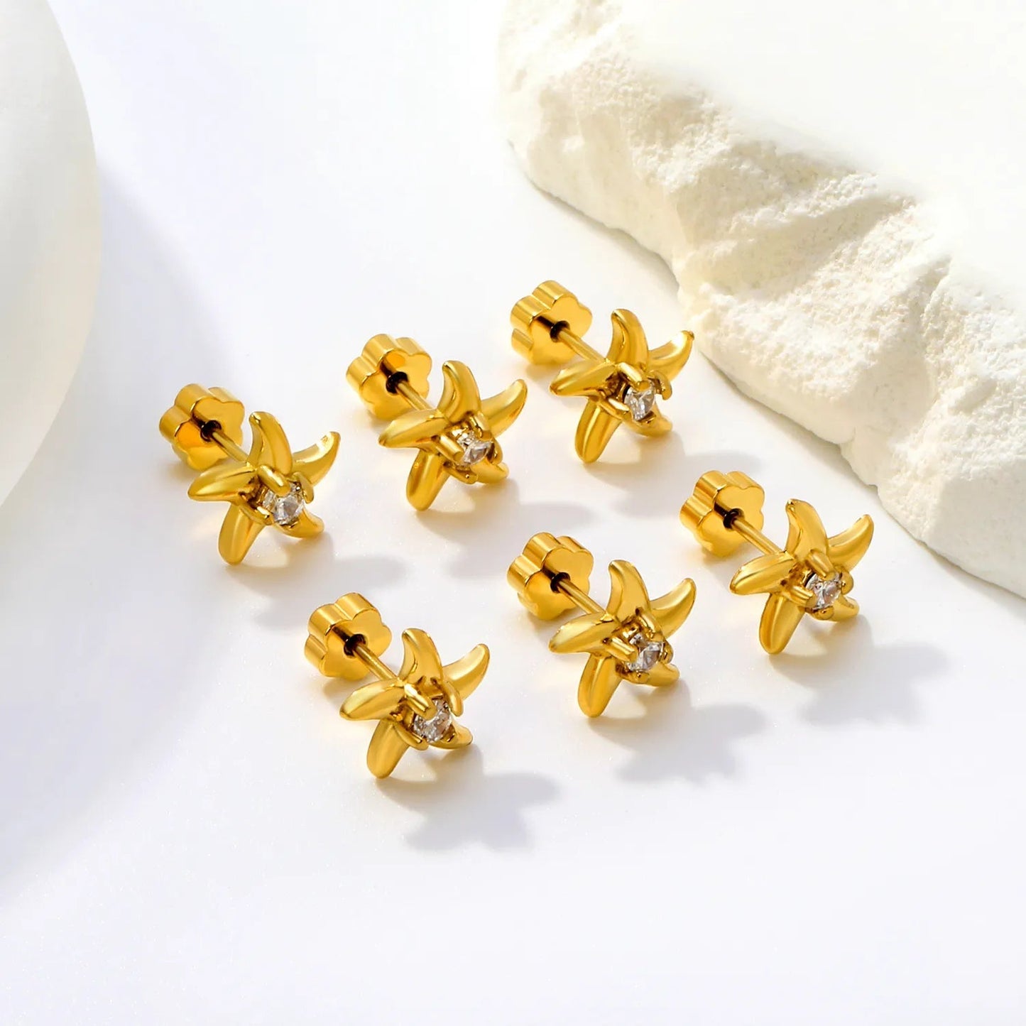 3 Pairs Wholesale 304L Stainless Steel 10mm Starfish Flat Back Studs Bulk