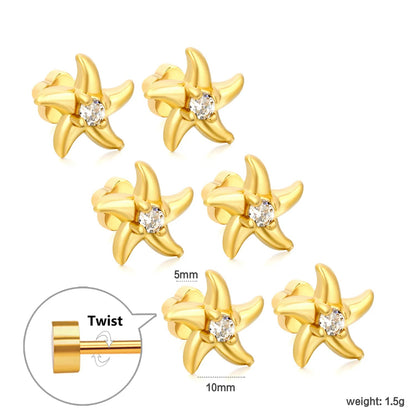 3 Pairs Wholesale 304L Stainless Steel 10mm Starfish Flat Back Studs Bulk