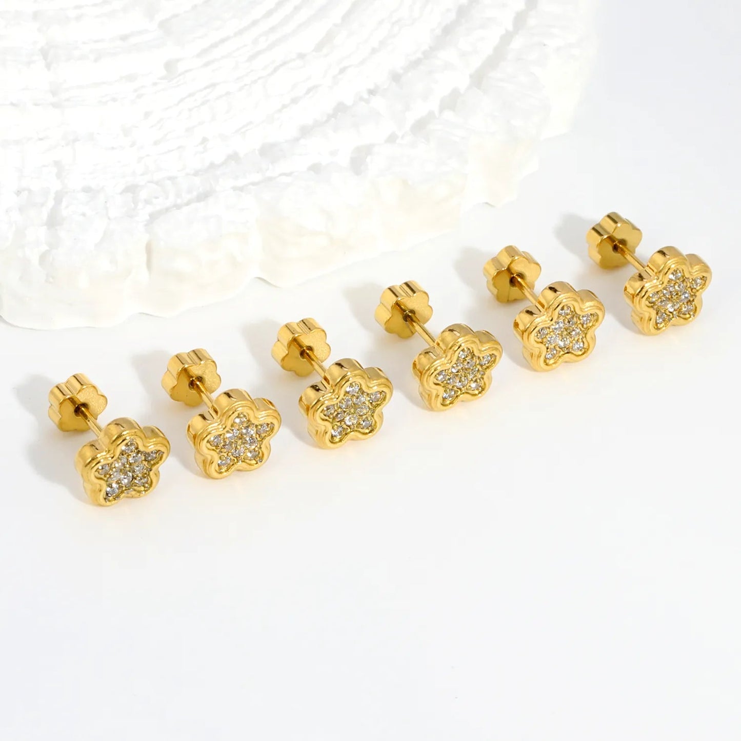 3 Pairs Wholesale 304L Stainless Steel 8.2 mm Five-Pointed Star Flat-Back Threaded Earrings