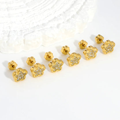 3 Pairs Wholesale 304L Stainless Steel 8.2 mm Five-Pointed Star Flat-Back Threaded Earrings