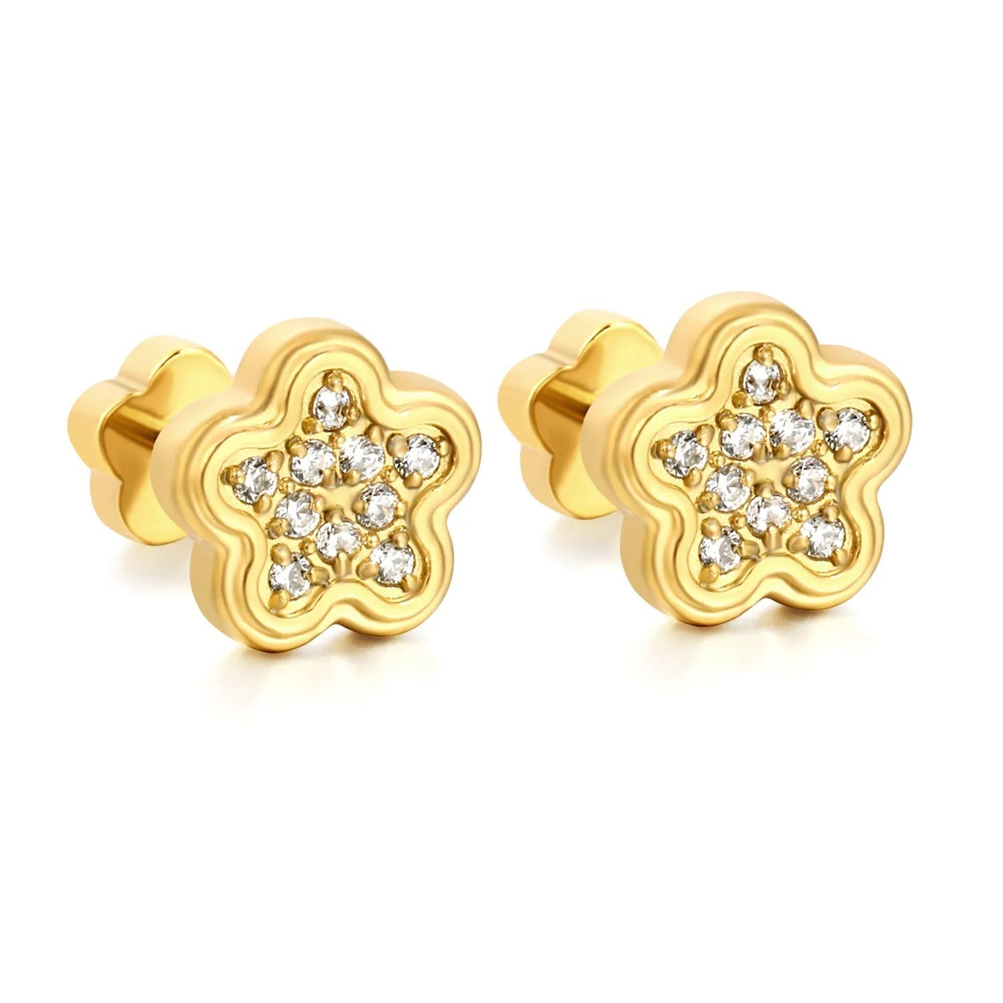3 Pairs Wholesale 304L Stainless Steel 8.2 mm Five-Pointed Star Flat-Back Threaded Earrings