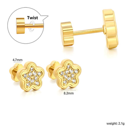 3 Pairs Wholesale 304L Stainless Steel 8.2 mm Five-Pointed Star Flat-Back Threaded Earrings