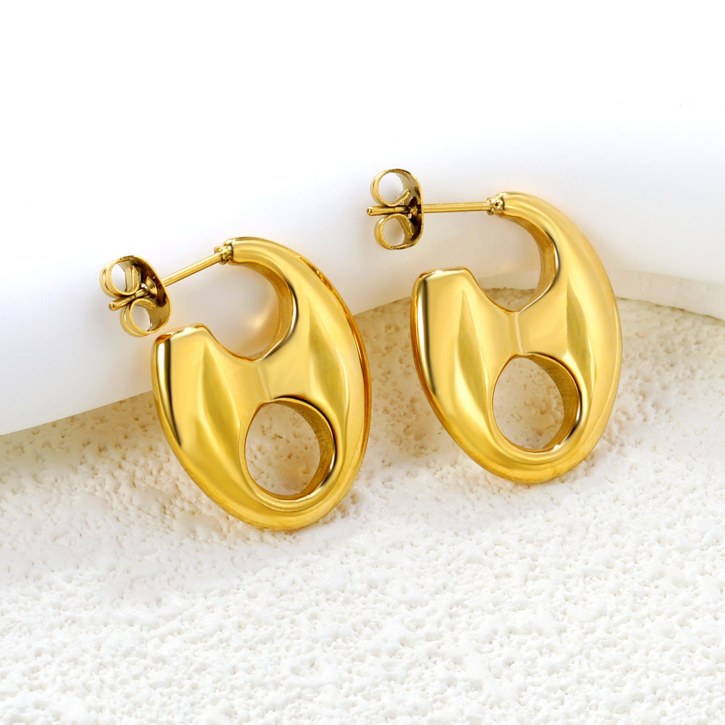 Wholesale Waterproof PVD Gold Large Hollow Circle Studs