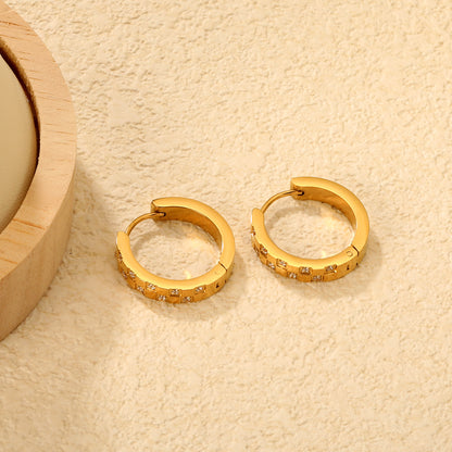 Wholesale Waterproof PVD Gold Pave CZ Eternity Circle Hoop Earrings