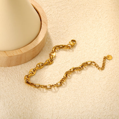 Wholesale Waterproof PVD Gold Sculpted D-Link Pig-Nose Chunky Bracelet