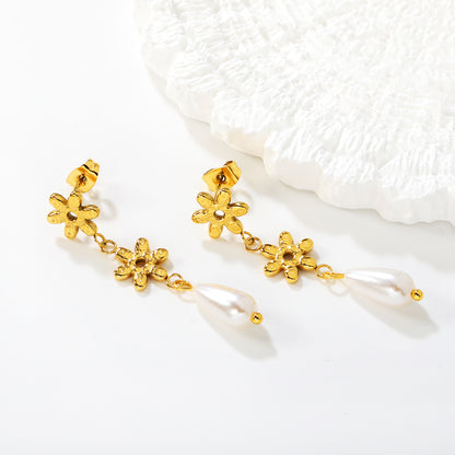 Healing Nature-Inspired Flower & Pearl Studs Stainless Steel Non-Tarnish