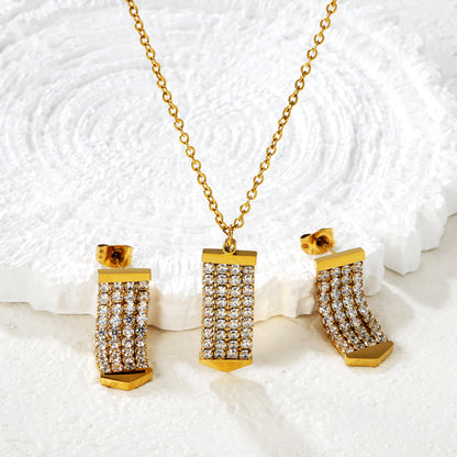 Factory Direct 304L Steel Arrow Pendant Set Hypoallergenic CZ Necklace & Earrings