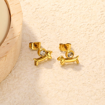 Sparkly Stainless Steel Dog Studs | Dachshund Lover Gold Jewelry