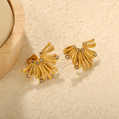 Ethereal Wing Motif Zircon Earrings Stainless Steel Tarnish-Free