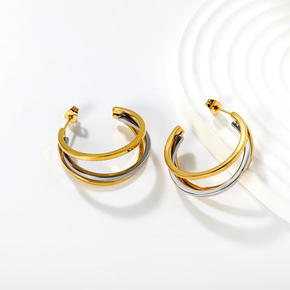 Bulk Waterproof PVD Gold & Rhodium Two-Tone Circle Earrings