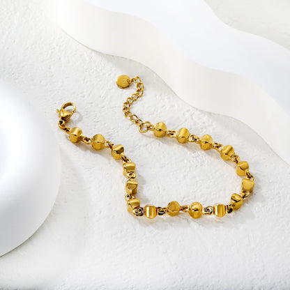 Wholesale Waterproof PVD Gold Contoured Matte Column Link Bracelet