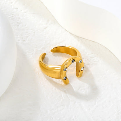 Lucky 304L Stainless Steel Horseshoe Ring | Waterproof Zircon Jewelry
