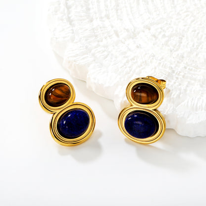 Wholesale Waterproof Tiger Eye & Lapis Lazuli Sculpted Geometric Earrings