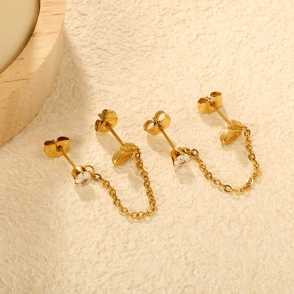 Sweet & Edgy Butterfly Double Piercing Chain Studs Stainless Steel Non-Tarnish