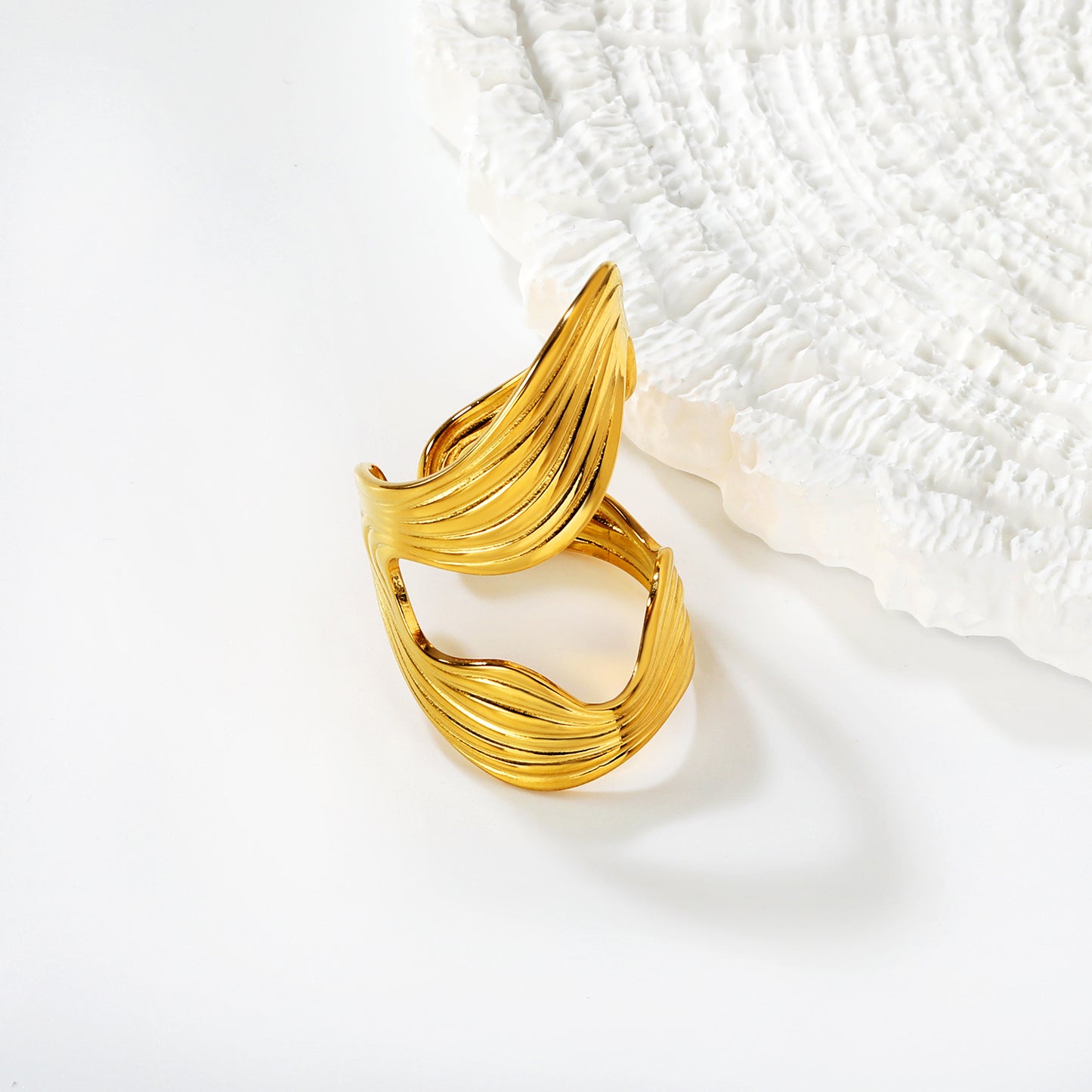 304L Stainless Steel Hollow Ripple Ring Supplier - 18K PVD Gold Plated