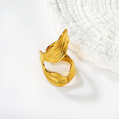 304L Stainless Steel Hollow Ripple Ring Supplier - 18K PVD Gold Plated
