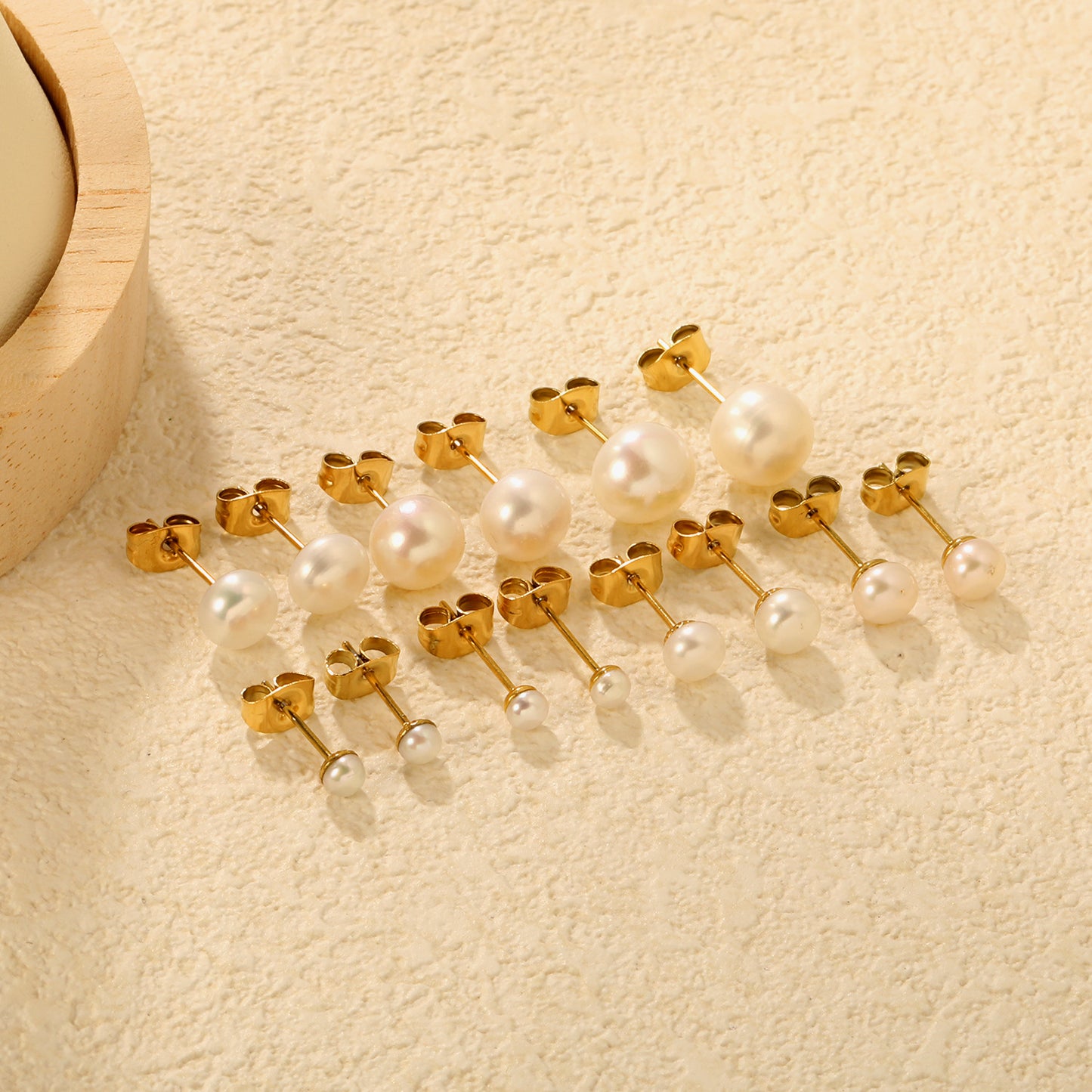 Wholesale Waterproof PVD Gold Square Link Pearl Drop Studs (3mm-9mm)
