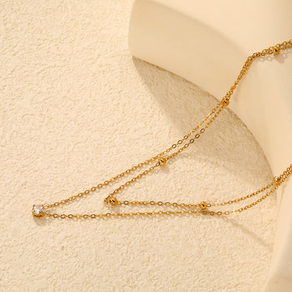 Minimalist Double-Layer Dainty Chain Necklace Stainless Steel Non-Tarnish