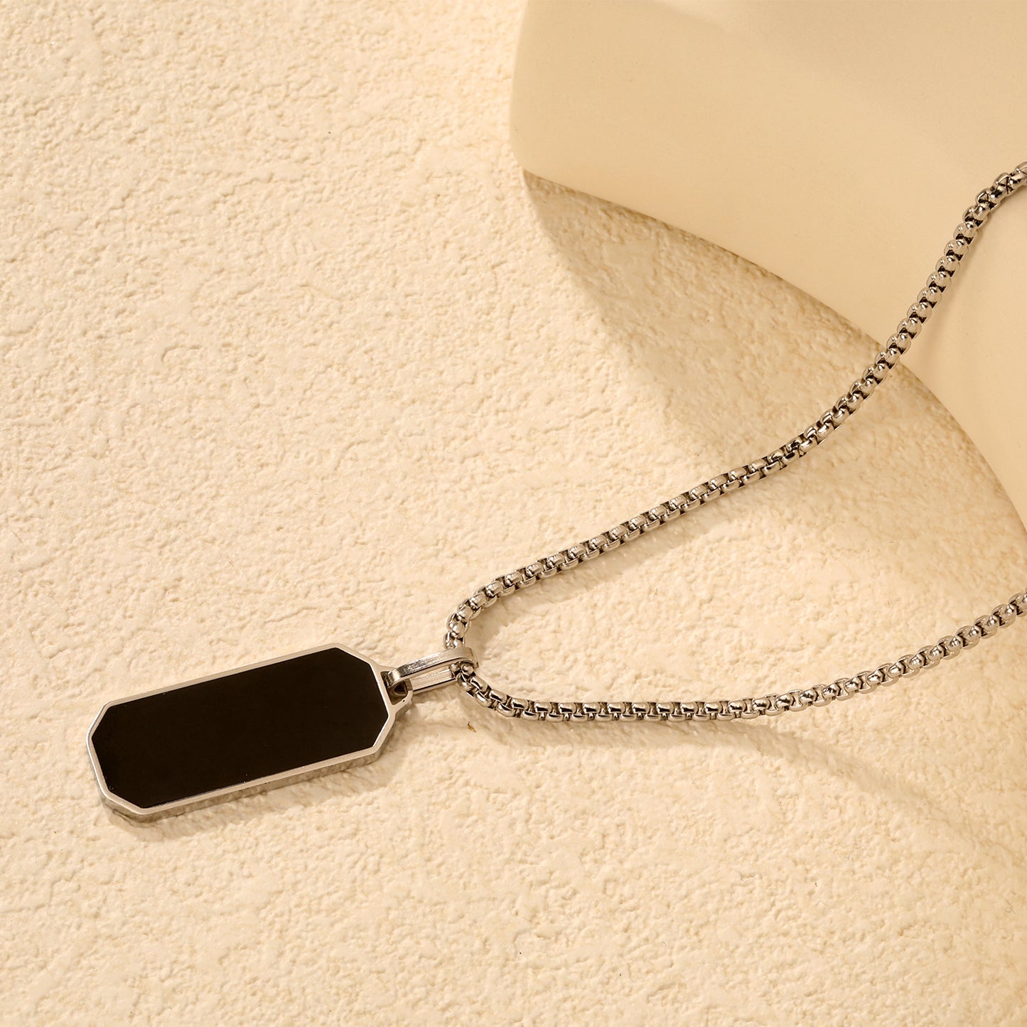 Wholesale Waterproof Silver Sculpted Black Octagonal Dog Tag Necklace