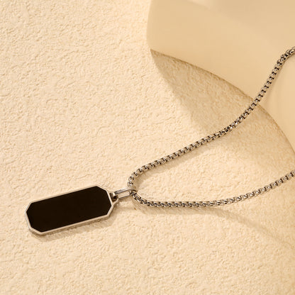 Wholesale Waterproof Silver Sculpted Black Octagonal Dog Tag Necklace